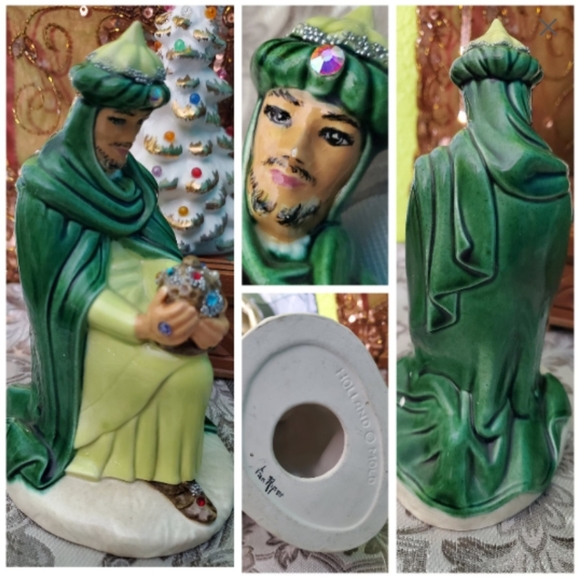 Vintage Holland Mold 1960s Swarovski Jeweled Nativity Set 9pc Handmade - Picture 13 of 15